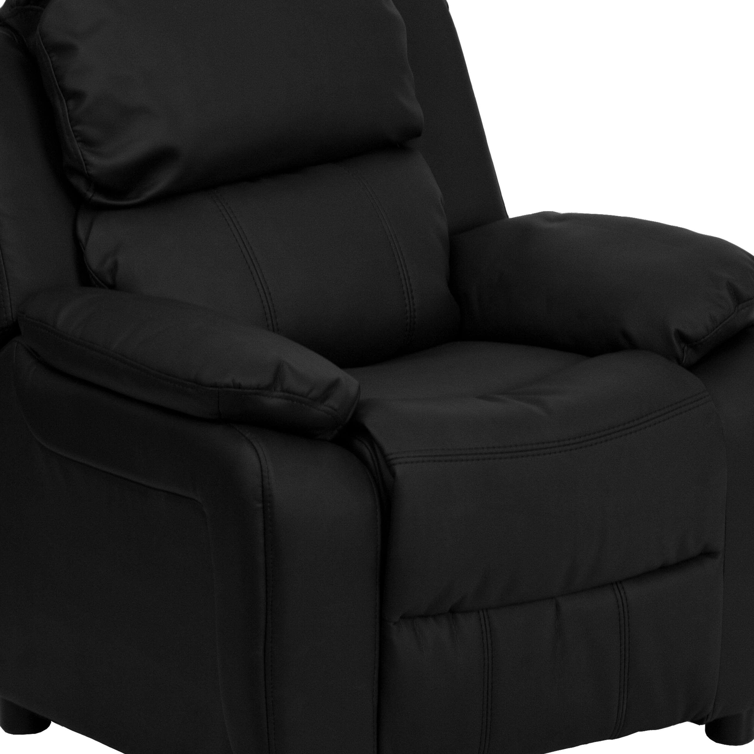 Alt View 8. Emma + Oliver - Deluxe Padded Contemporary Kids Recliner with Storage Arms - Black LeatherSoft.
