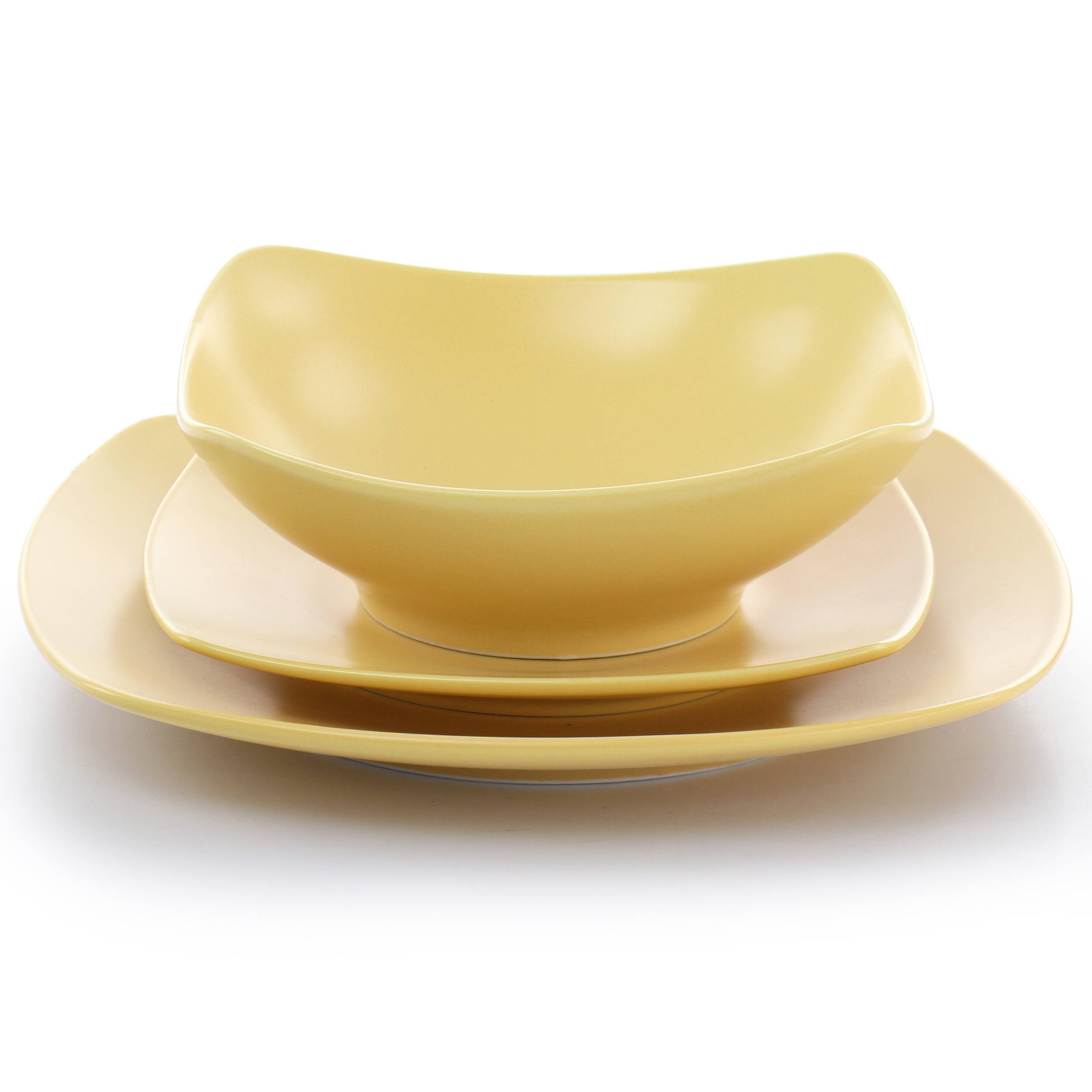 Alt View 1. Gibson - Gibson Home Zen Buffetware 12 Piece Square Fine Ceramic Dinnerware Set in Matte Yellow - Yellow.