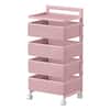 Front. Malletson - 5-Tier Rotating Kitchen Storage Cart with Wheels, Metal Mesh Organizer for Fruits, Vegetables, and Kitchen Supplies - Pink.