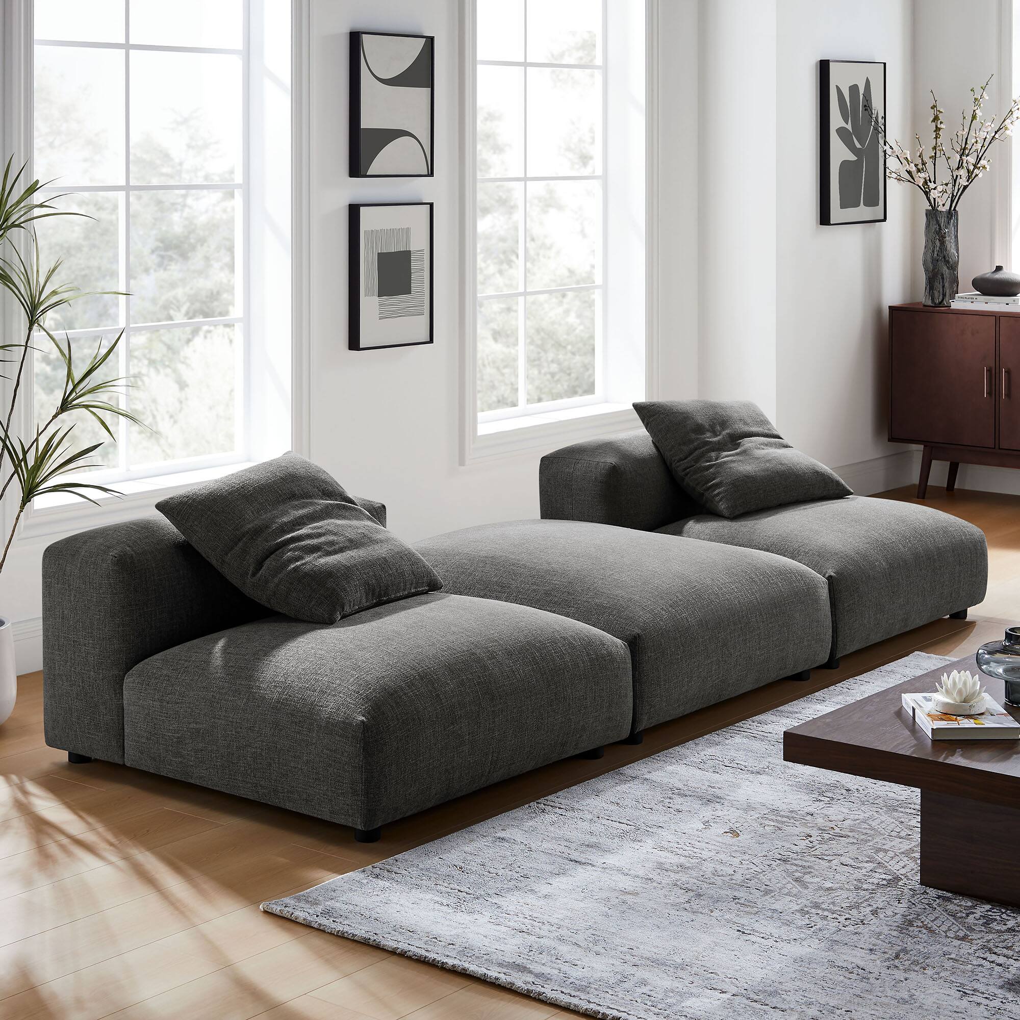 Alt View 8. Modway - Solace 3-Piece Modular Upholstered Fabric Sectional Sofa by Modway - Gray.