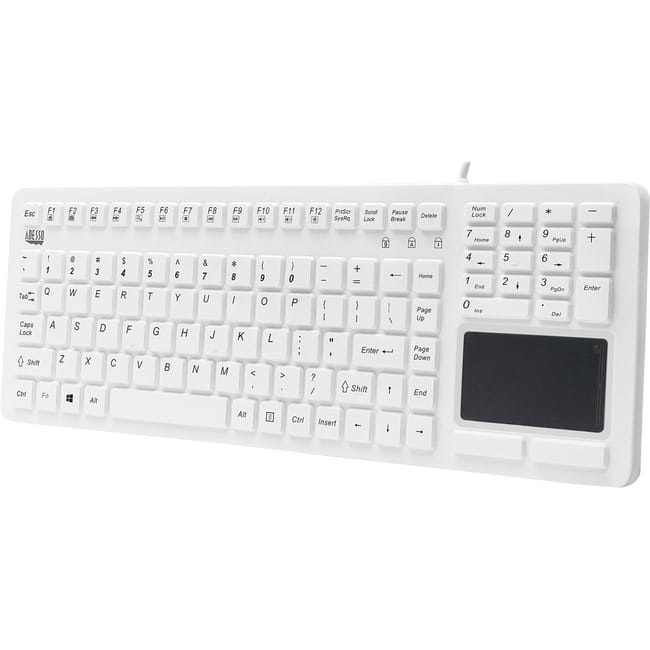 Adesso - AKB-270UW Antimicrobial Waterproof TouchPad Keyboard with CoPilot AI Hotkey - Cable Connectivity - USB Interface - White
