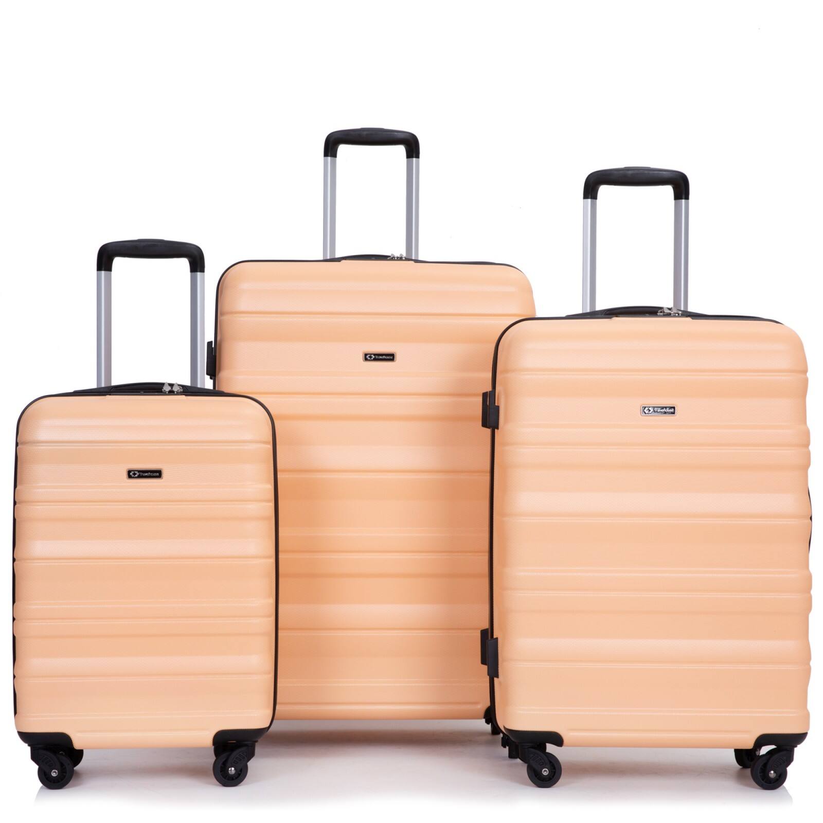 Front. Ecooso - Expandable 3 Piece Luggage Sets PC Lightweight & Durable Suitcase with Two Hooks, Spinner Wheels, TSA Lock, (21/25/29) - Peach.