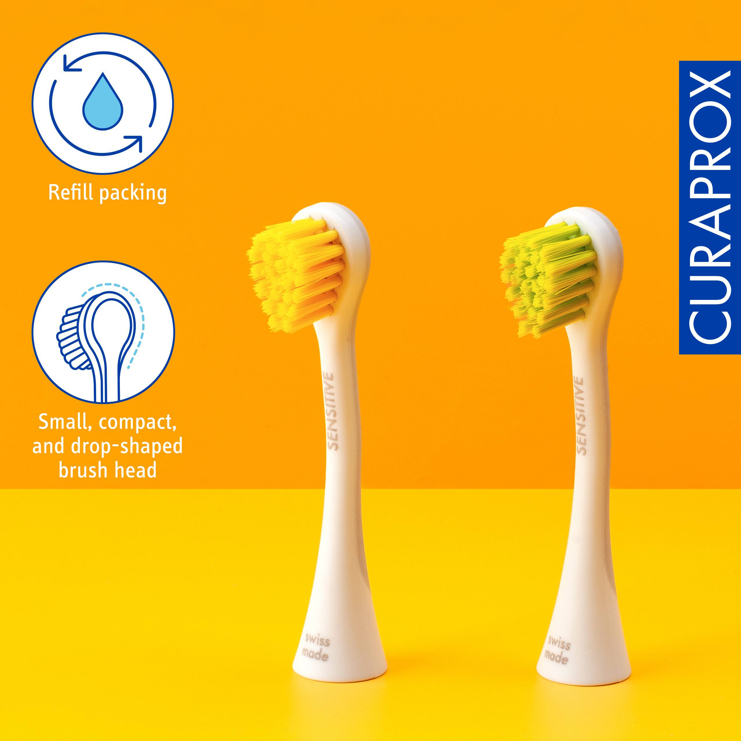 Refill packing, Small, compact, and drop-shaped brush head, SENSITIVE, CURAPROX, twiss made