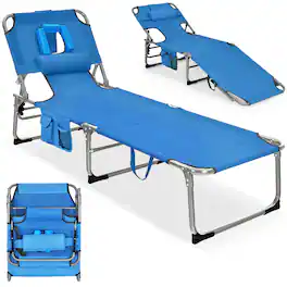 Gymax - Folding Chaise Lounge Chair Bed Adjustable Outdoor Patio Beach Camping Recliner - Blue