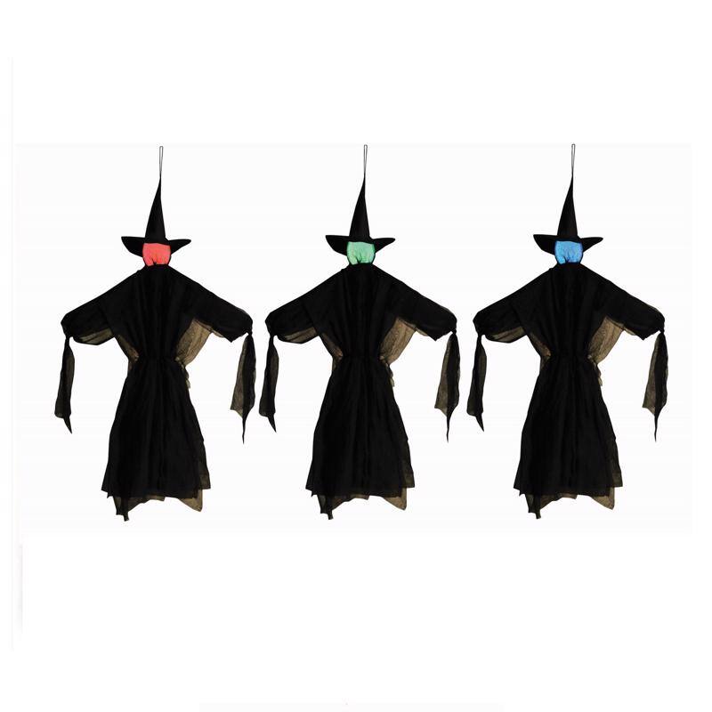 Angle. Funworld - Light-Up Color Change Hanging Witches  | Set of 3 - Black.