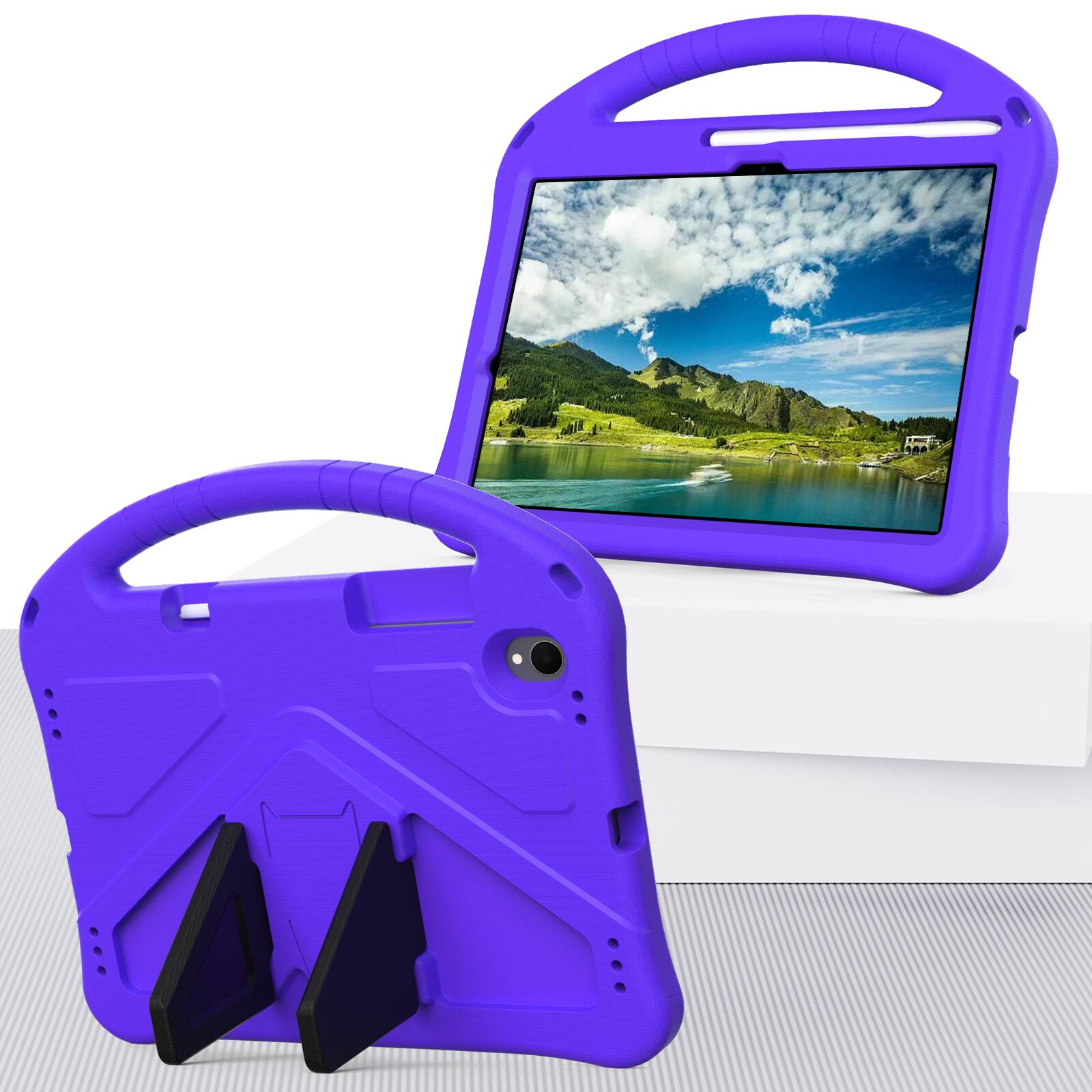 Angle. UUCOVER - Kids Case for Samsung Galaxy Tab S11 11-inch 2025 SM-X730 SM-X736B,Shockproof EVA Case Handle Kickstand Back Cover - Purple.