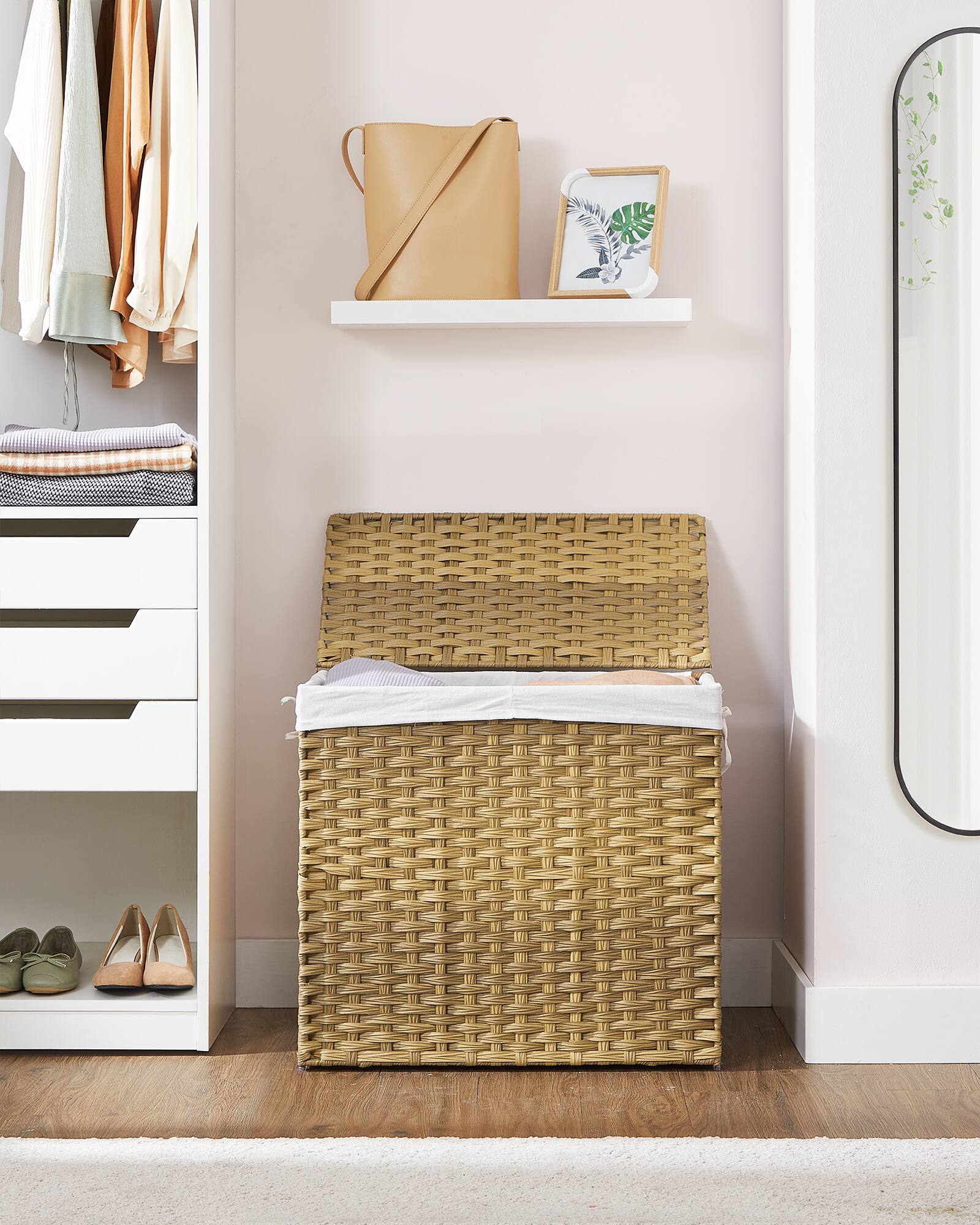Alt View 5. Songmics Home - Laundry Hamper, 34 Gal. (130 L) Laundry Basket with Lid, Removable Bag with Handles, Handwoven Synthetic Rattan - Natural.