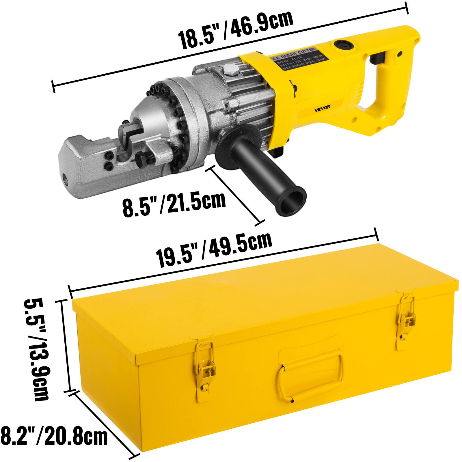 18.5" / 46.9cm  
8.5" / 21.5cm  
19.5" / 49.5cm  
5.5" / 13.9cm  
8.2" / 20.8cm