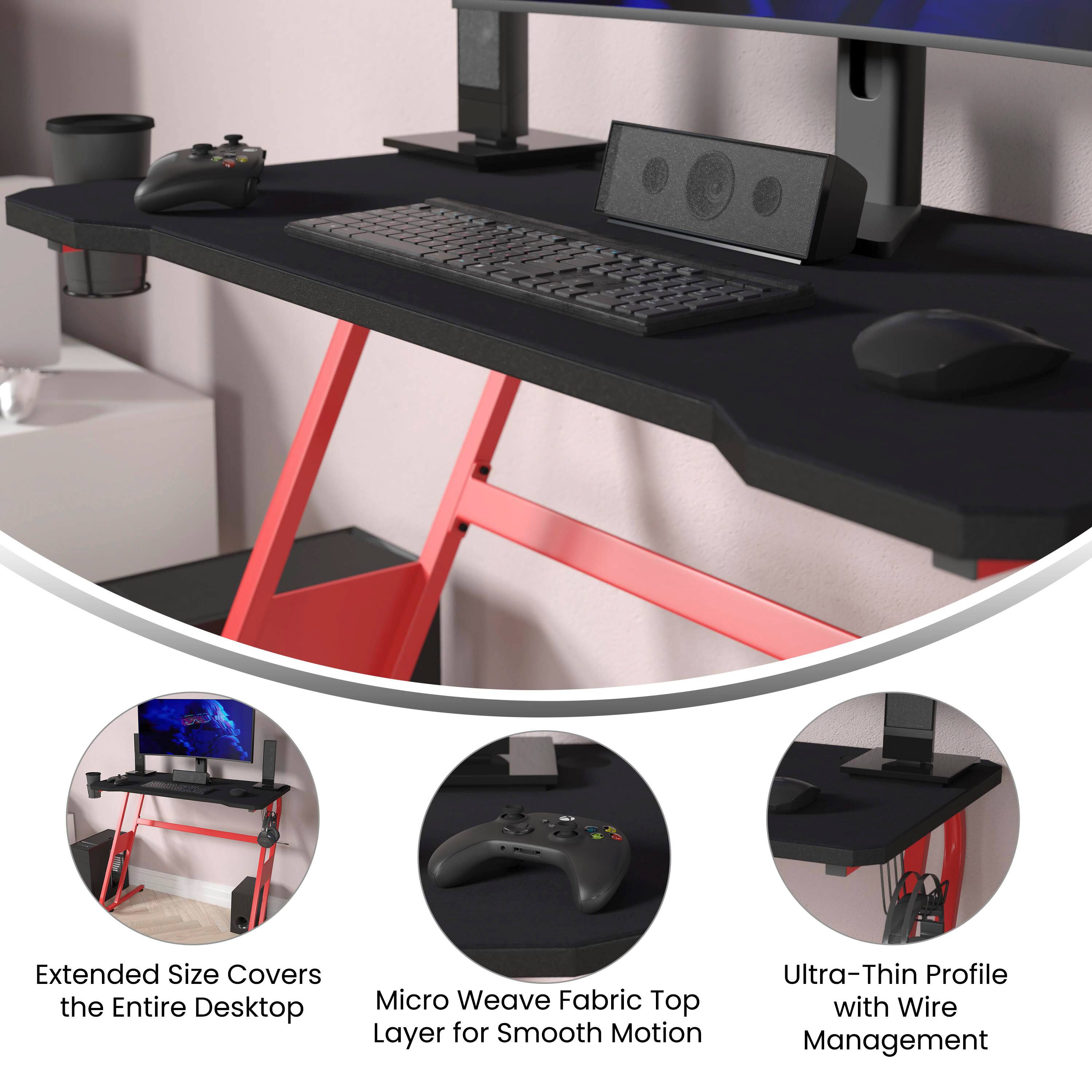 Extended Size Covers the Entire Desktop  
Micro Weave Fabric Top Layer for Smooth Motion  
Ultra-Thin Profile with Wire Management