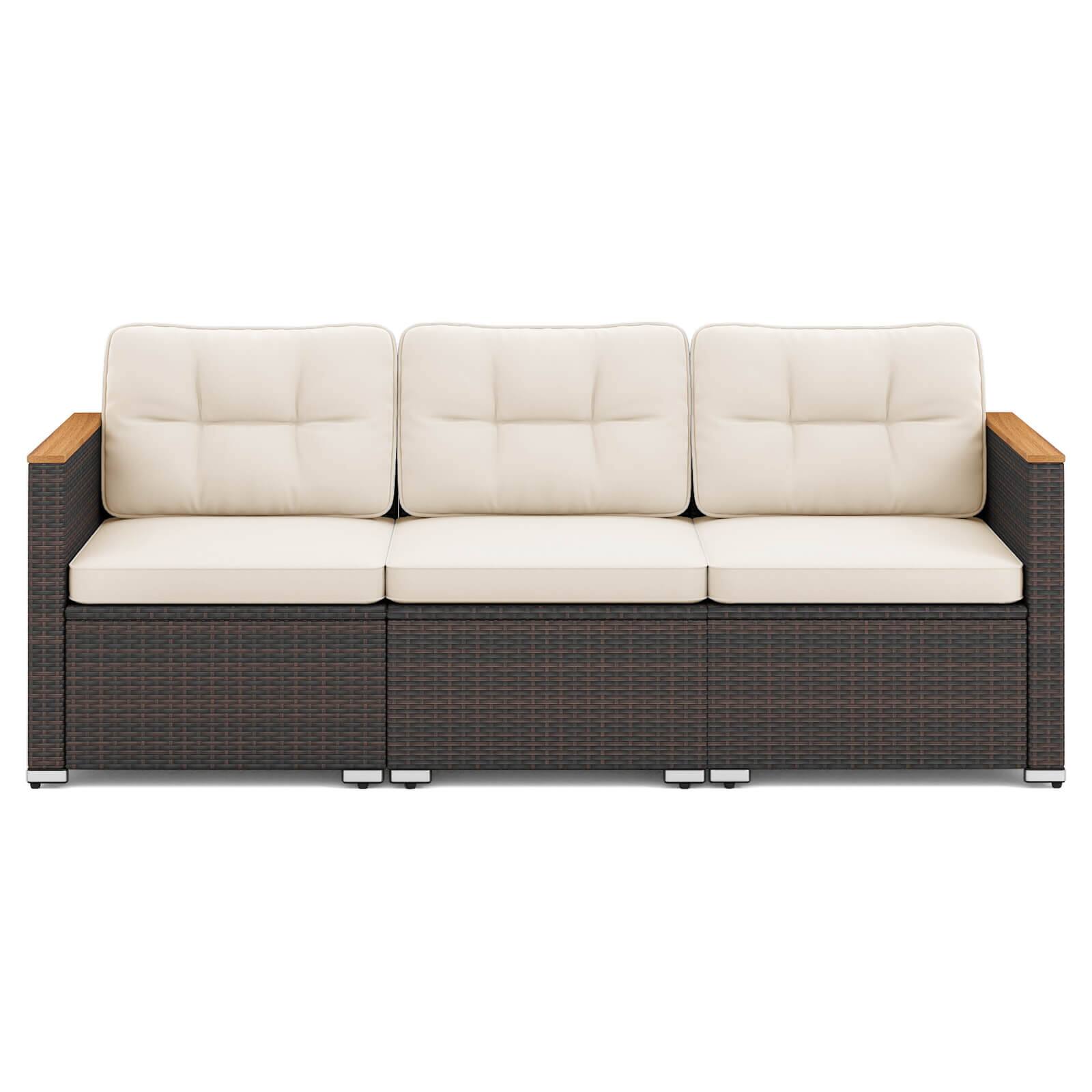 Alt View 1. Costway - Costway 3-Seat Patio Couch Sofa PE Rattan Wicker Outdoor Loveseat Furniture Set - Off-White.