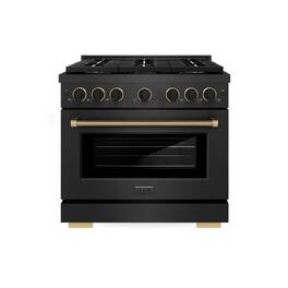 ZLINE - 36 in. Wide 6 Burner Designer 5.2 cu. ft. Freestanding DuoPro Dual Fuel Range with with Black and Bronze Accents+M9 - Black Satin Stainless Steel
