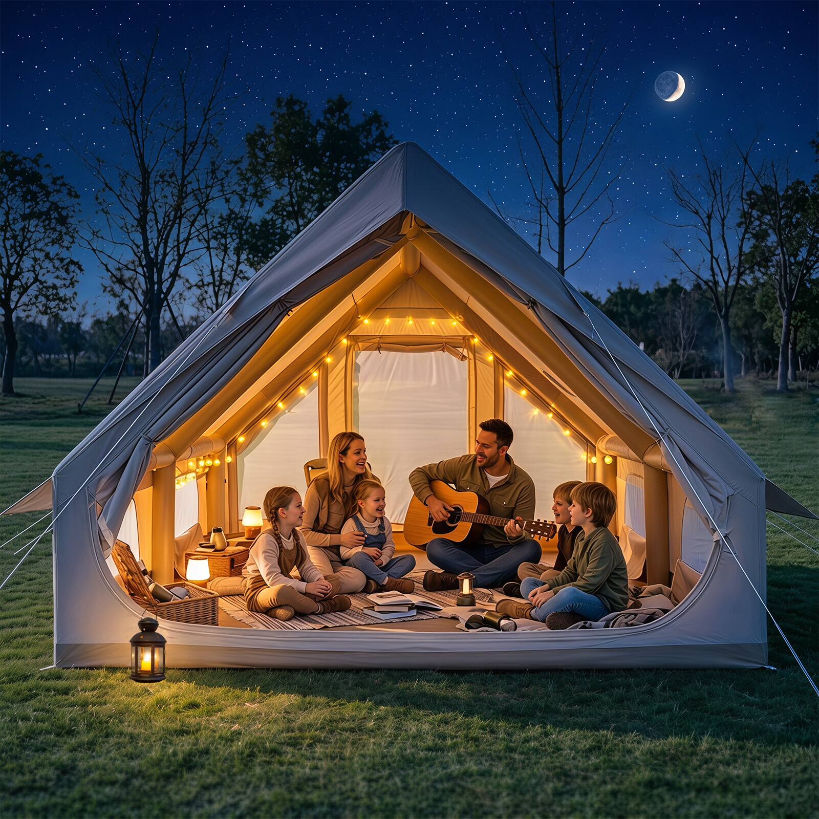 Alt View 4. Costway - Costway Inflatable Tent for Camping with Stove Jack, Hand Pump for Family Glamping - Beige.