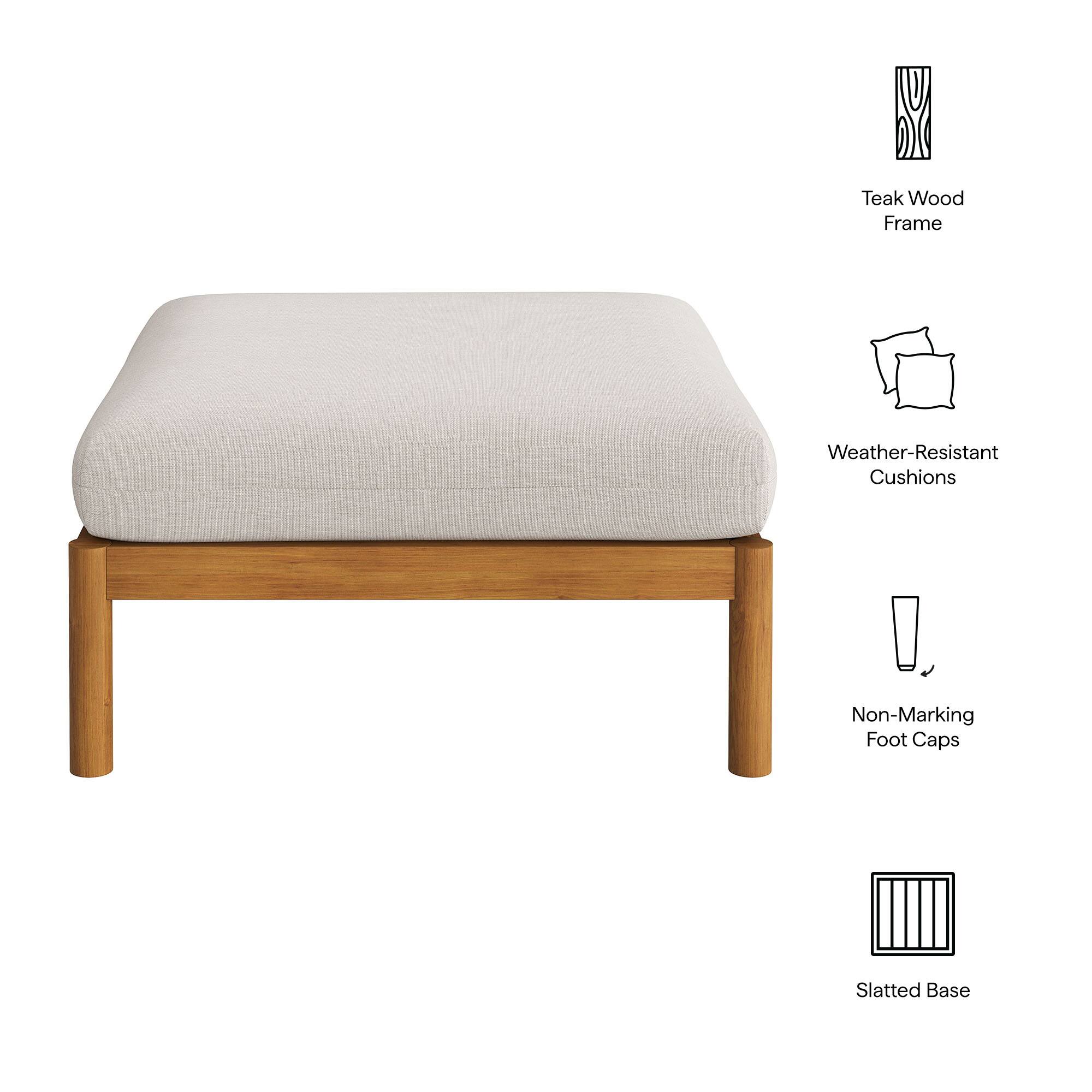 Teak Wood Frame, Weather-Resistant Cushions, Non-Marking Foot Caps, Slatted Base