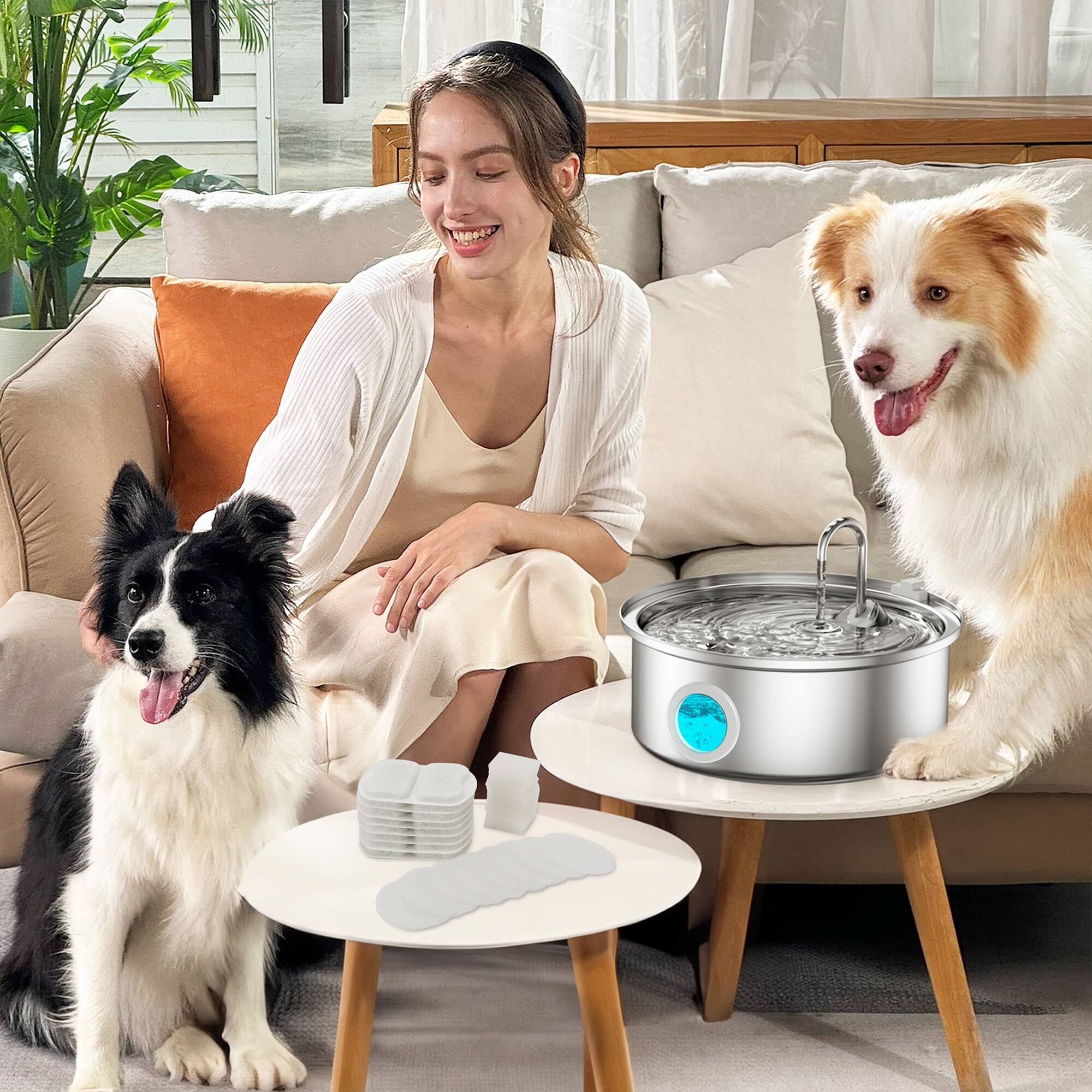 Left. Oneisall - 7L Automatic Pet Water Fountain Replacement Filter 8pcs - white.