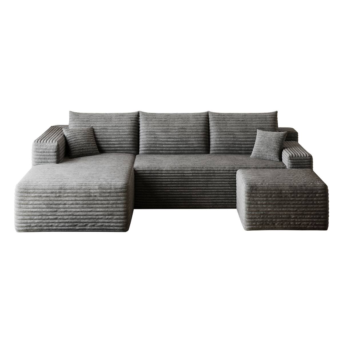 Alt View 7. Ropilly - Ropilly 95 Inch U Shaped Sectional Sofa with Ottoman, Modern Minimalist Dark Grey Corduroy Couch - Dark Grey.