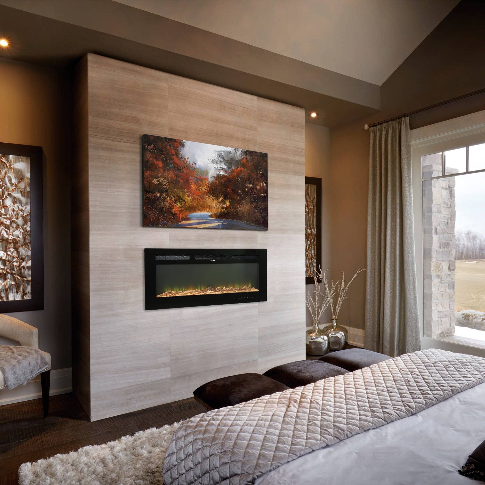 Alt View 4. Boyel Living - 36 in. Wall Mounted Recessed Electric Fireplace with Logs and Crystals - Black.