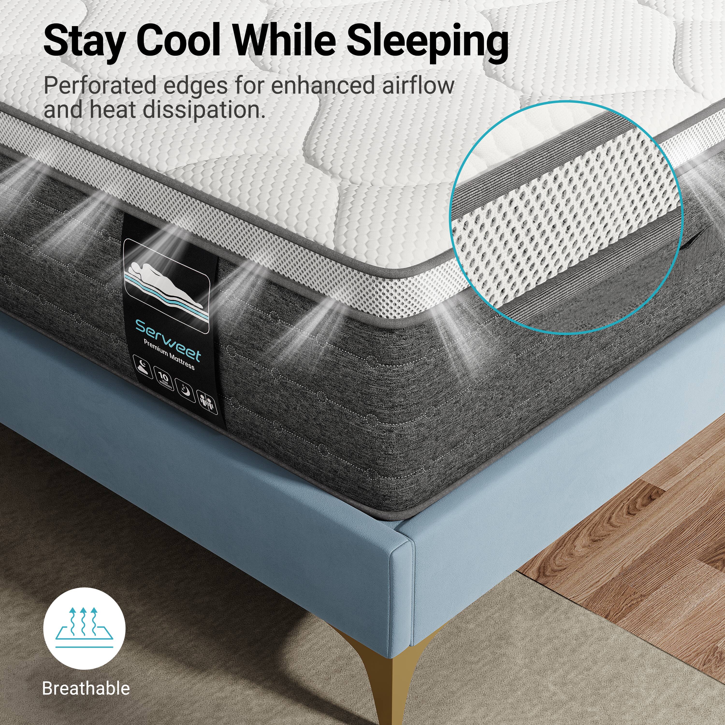 Stay Cool While Sleeping

Perforated edges for enhanced airflow and heat dissipation.

Servveet Premium Mattress 10 Breathable