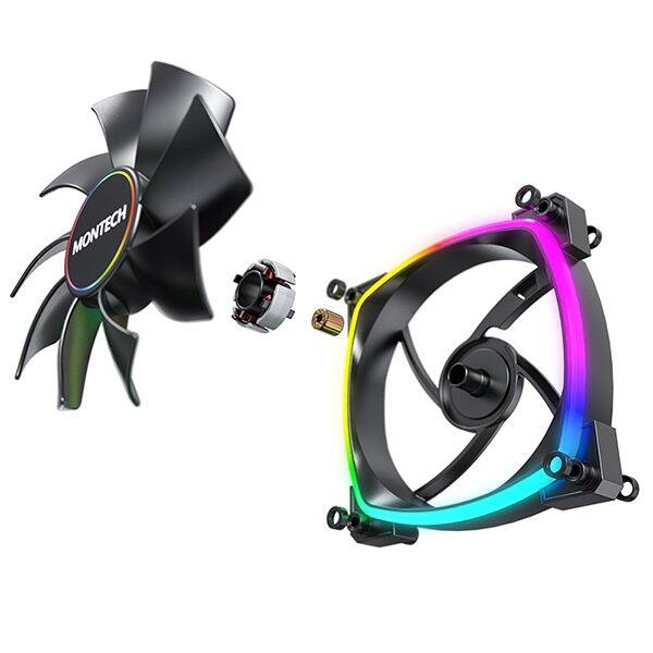 Alt View 2. Montech - AX140 PWM BLACK ARGB Standard Fan 1600PWM, High-End Durability, Silent Performance, and Stunning ARGB Design (140mm) - Black.