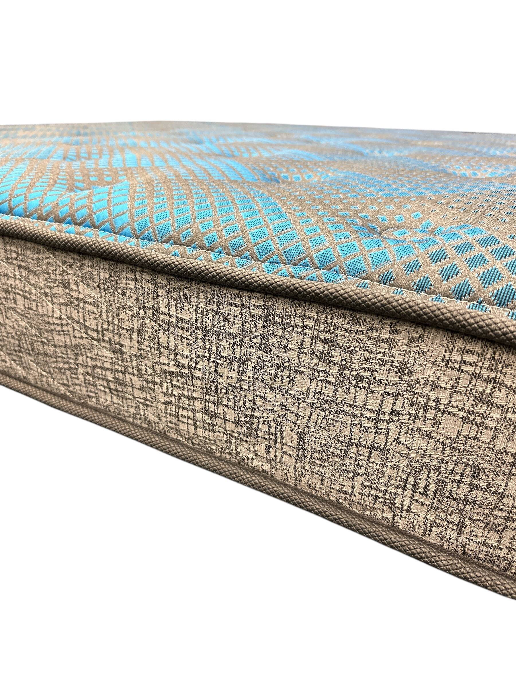 Back. TinyHomie - Restonic Comfort Care 7in Foam Core Mattress Medium Comfort King - Grey and Blue.