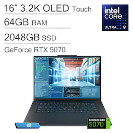 Lenovo - ThinkPad T1g Gen 8 Laptop - 16'' 3.2K OLED Touchscreen - GeForce RTX 5070 - Intel Core Ultra 9 285H - 64GB RAM - 2TB SSD - Black