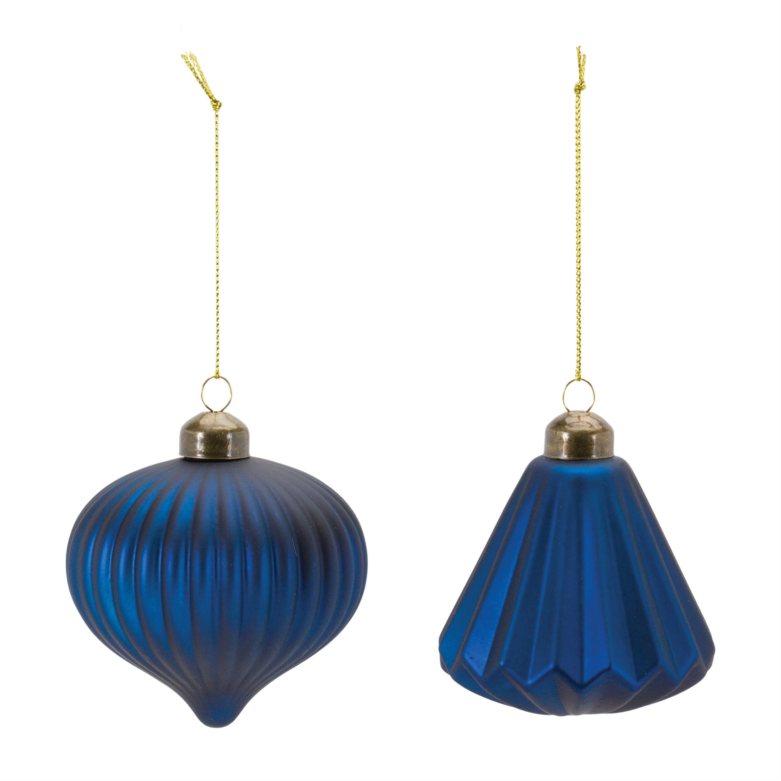 Angle. BreeBe - Ribbed Glass Ornament (Set of 12) - Blue.