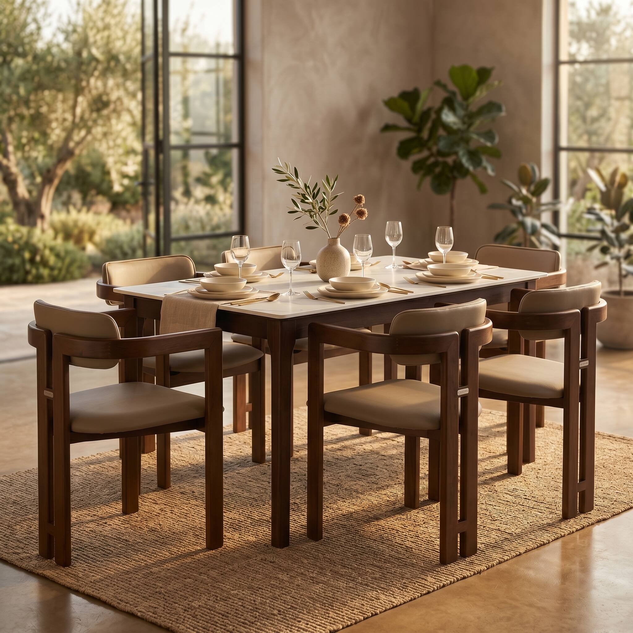 Angle. LeisureMod - Velo 4-PCS Modern Faux Leather Dining Accent Armchair with Wood Legs - Dark Natural/Taupe.