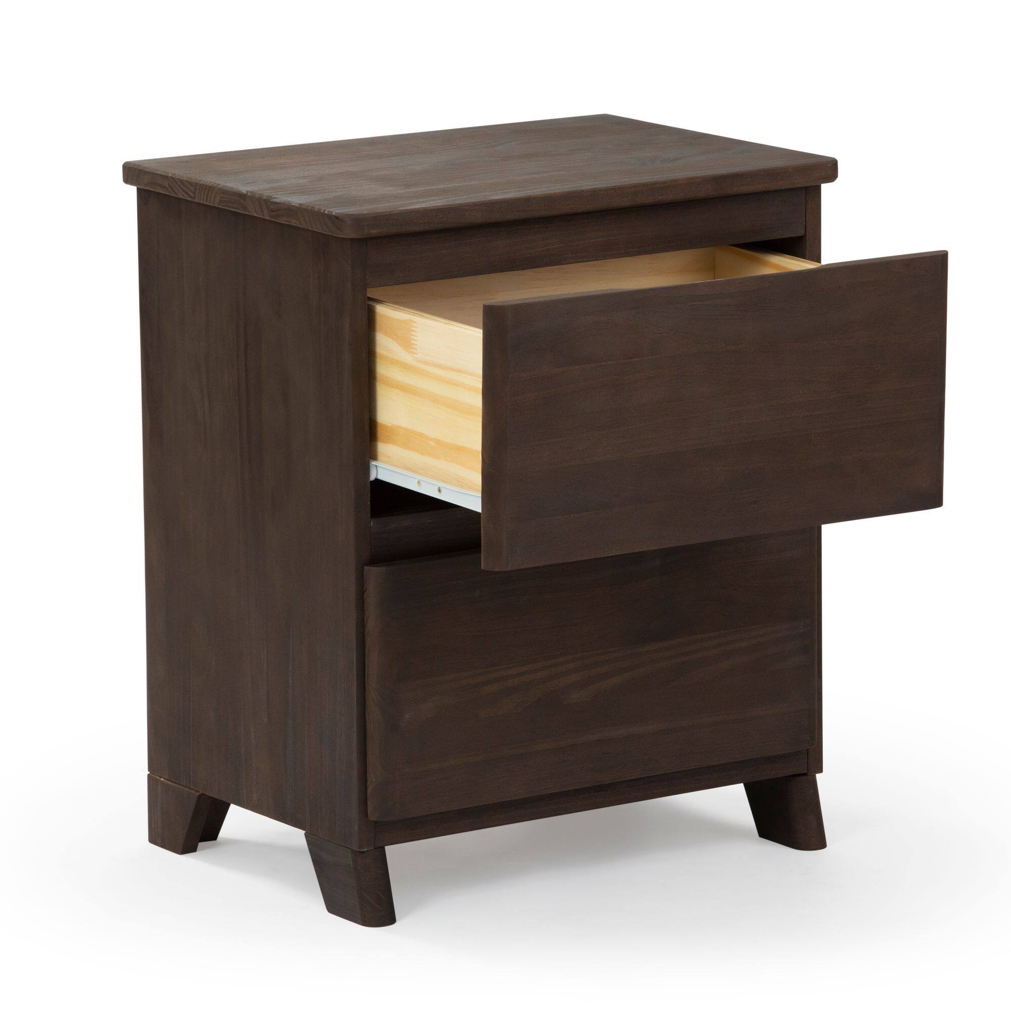 Alt View 5. Plank+Beam - Farmhouse Nightstand with 2 Drawers, Barnwood Brown - Barnwood Brown.
