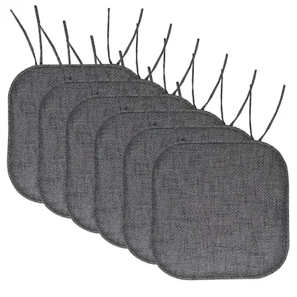 Front. Sweet Home Collection - Herringbone Stitch Memory Foam Non-Slip 16" x 16" Chair Cushion Pad with Ties, 6-Pack - Black.