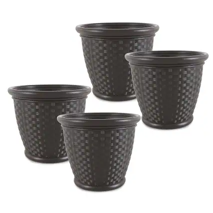 Front. Suncast - Suncast Sonora 18 Inch Resin Wicker Decorative Flower Planter, Brown (4 Pack) - Brown.