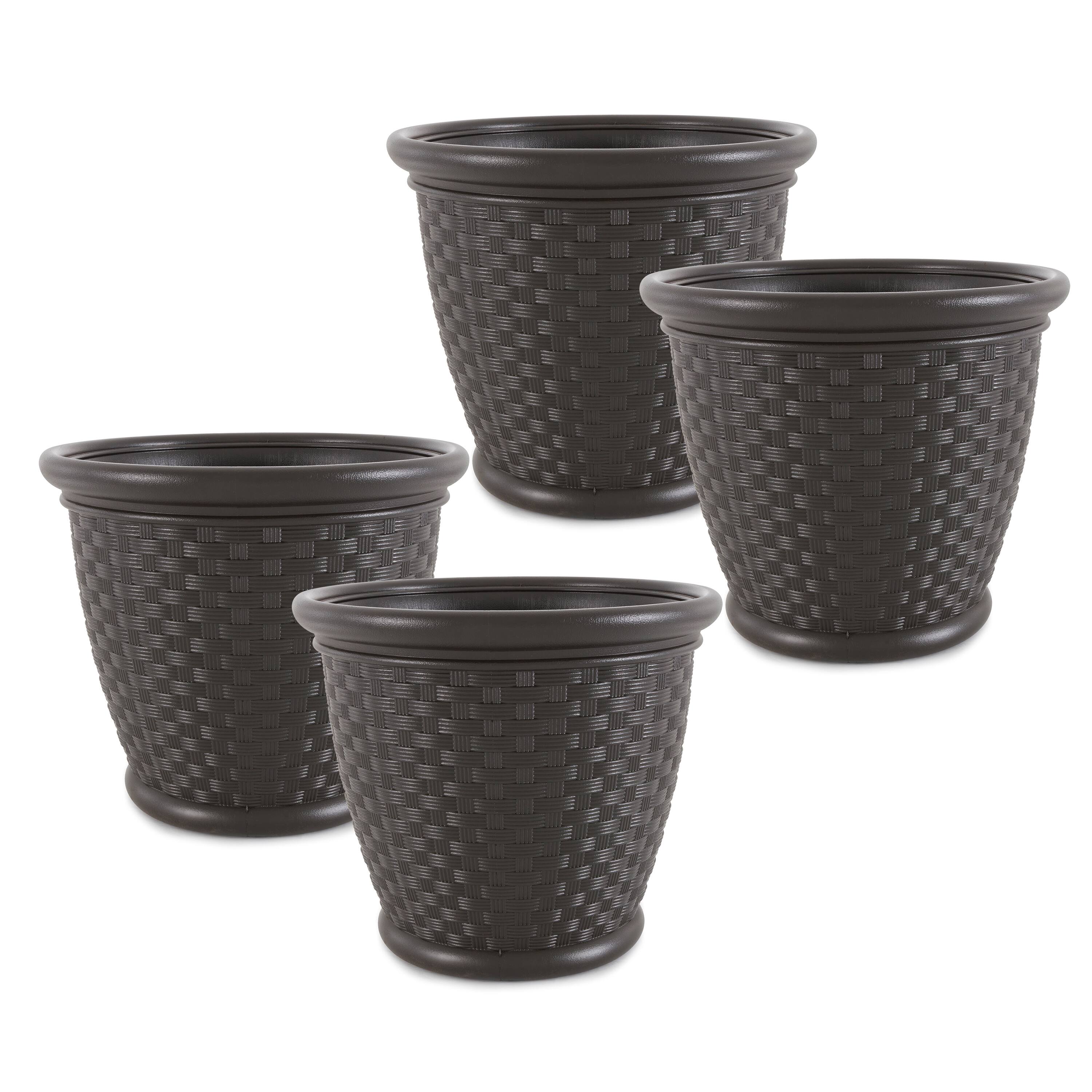 Front. Suncast - Suncast Sonora 18 Inch Resin Wicker Decorative Flower Planter, Brown (4 Pack) - Brown.