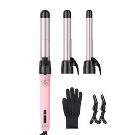 The Best Inks - Zavaera 3 In 1 Rotating Curling Iron Wand Set With 3 Interchangeable Ceramic Barrels(0.75 - 1.25 ) Instant - Pink