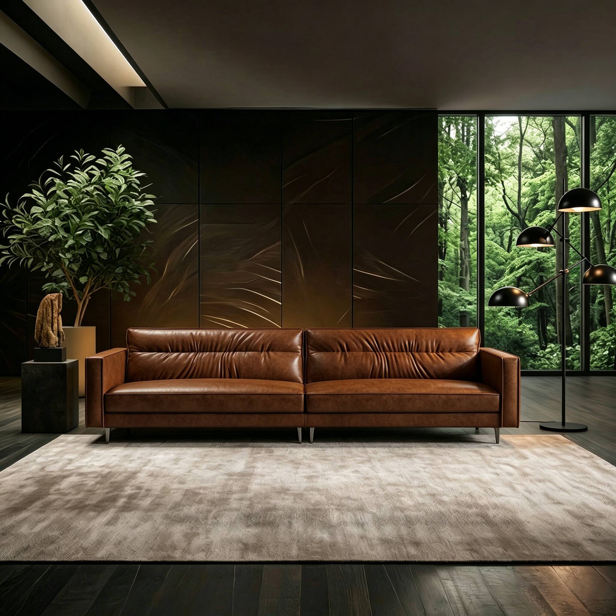 Alt View 6. luck idea - 86.61" Mid-Century Modern Oil-Wax Leather Sectional Sofa, Couch,Solid Wood Frame, High-Density Foam Cushions, Metal Legs - Brown.