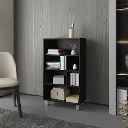 HTUTWOO - Bookcase in Melamine with Six Shelves - Scratch-Resistant Storage Display Shelf, 40.6" Tall, Bookshelf for Living Space - Black