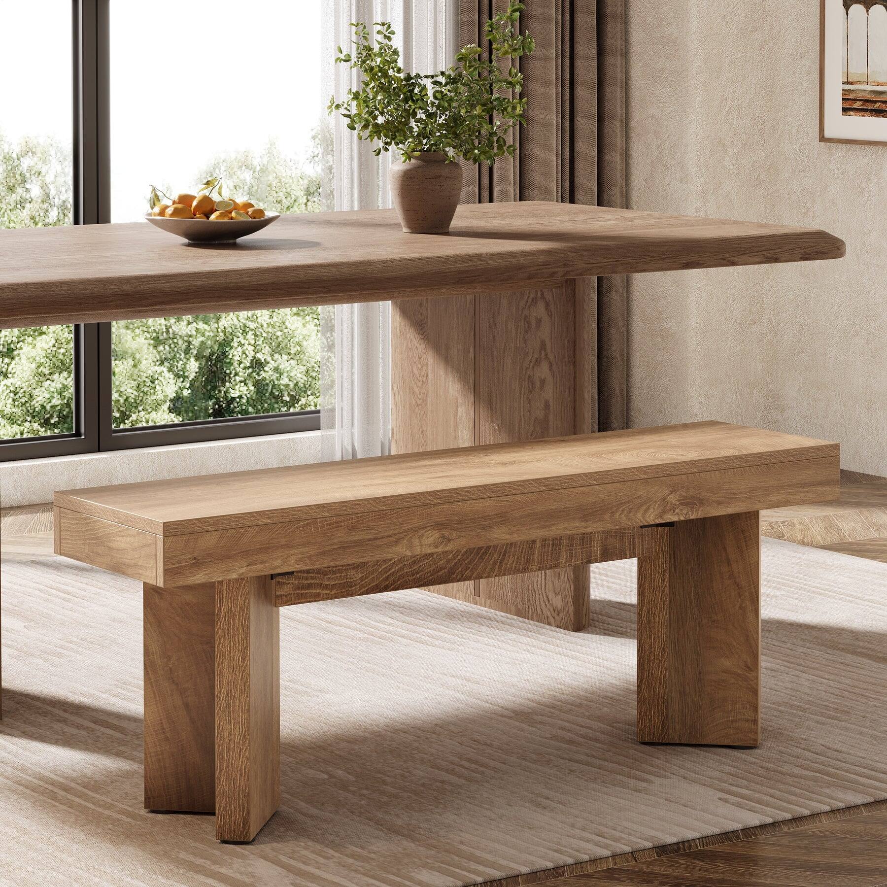 Front. Tribesigns - Office Reception Bench with Engineered Wood Construction, for Office Entryways and Waiting Areas - Brown.