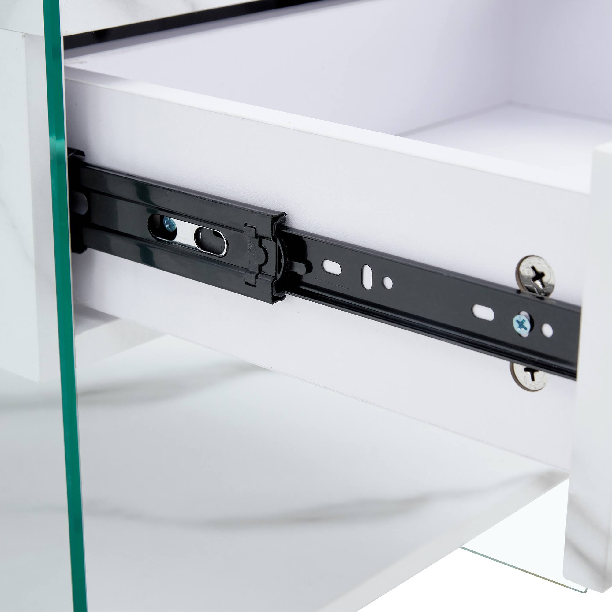 Alt View 1. Spaco - Spaco Modern Bedside Table with Drawers, Grain Surface, Transparent Tempered Glass Sides, Elegant Storage for Bedroom - Transparent.