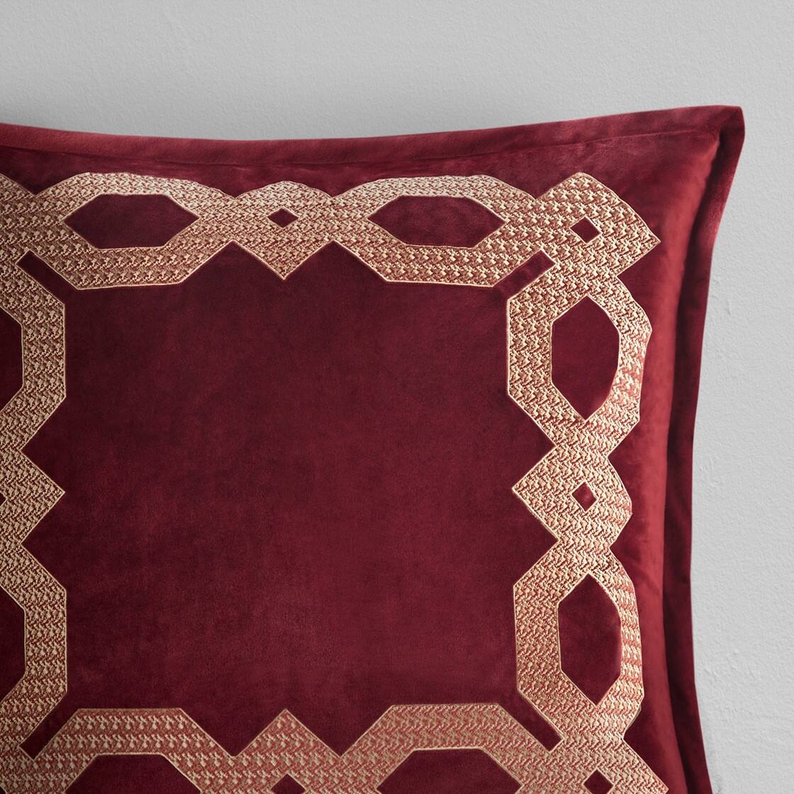 Alt View 1. Gracie Mills - Gracie Mills Mallor Geometric Embroidered Velvet European Pillow Sham - Burgundy.