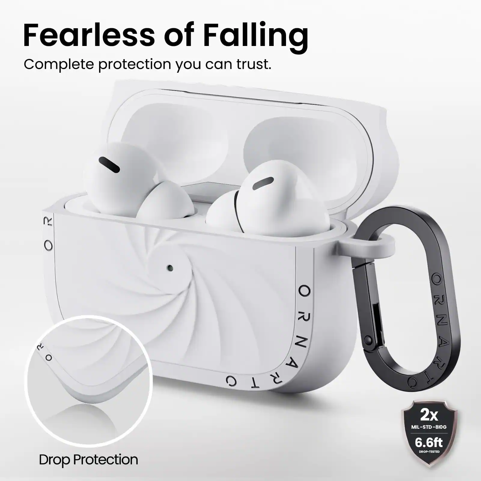 Fearless of Falling  
Complete protection you can trust.  

Drop Protection  

2x  
MIL-STD-810G  
6.6ft  
DROP-TESTED