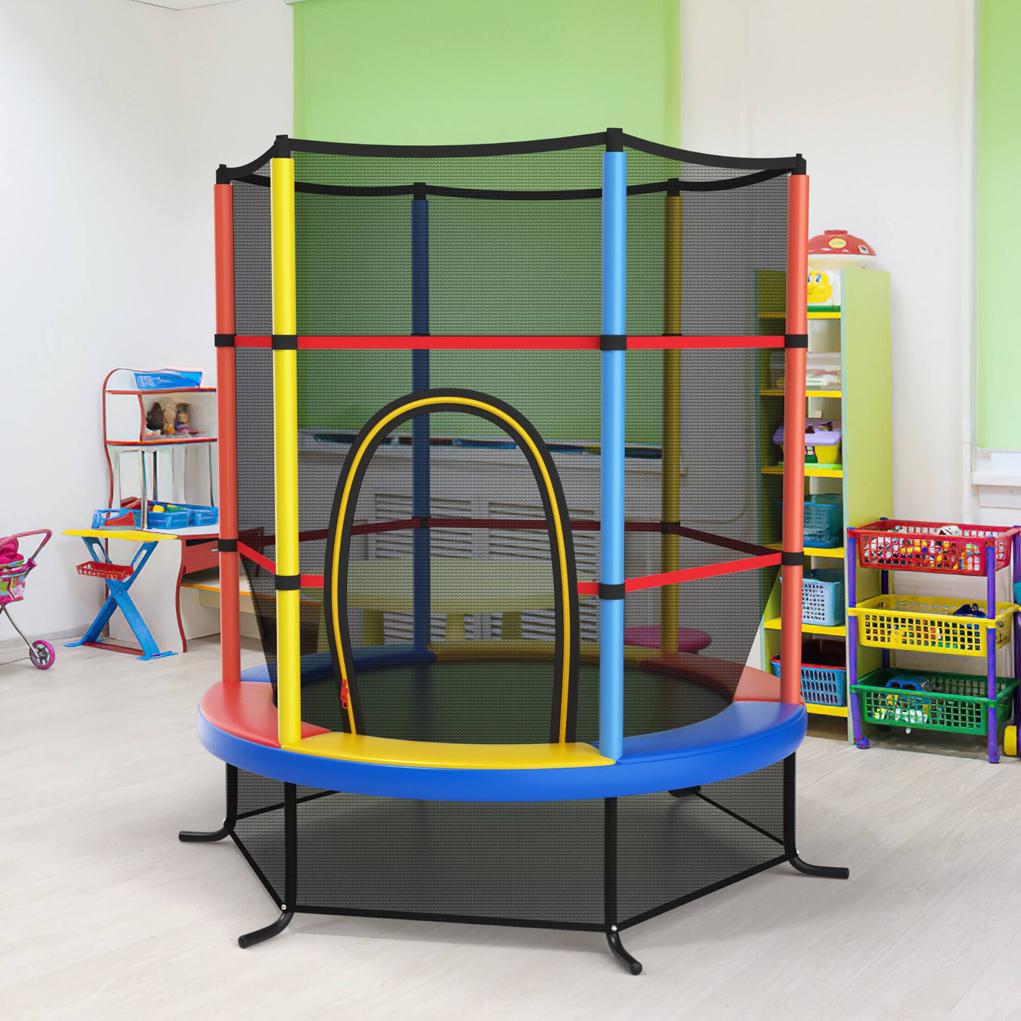 Alt View 8. Costway - Costway 55" Kids Trampoline Bouncing Jumping Mat Recreational Trampoline W/Enclosure Net - Yellow.