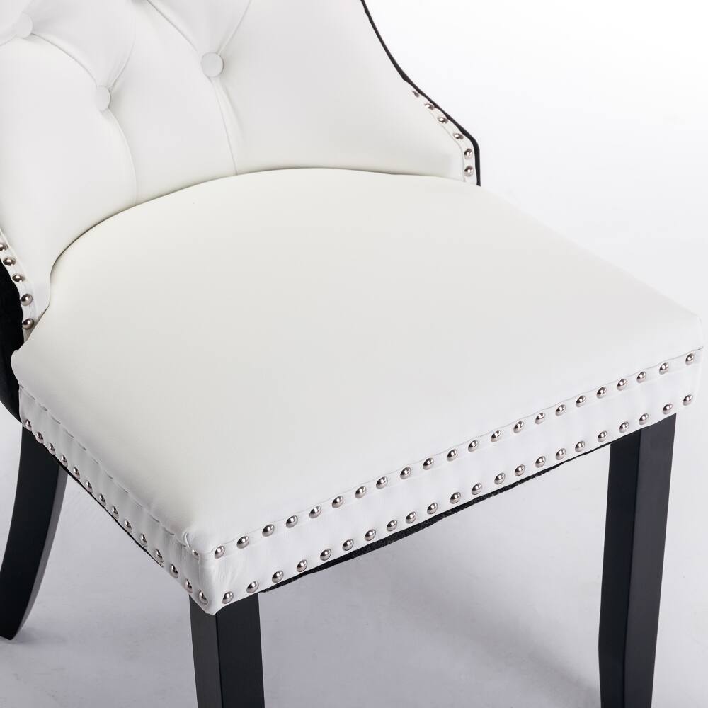 Alt View 8. Loheer - Loheer Tufted Solid Wood Dining Chairs Set of 2 Modern PU Velvet Nailhead Trim White Black - White+Black.