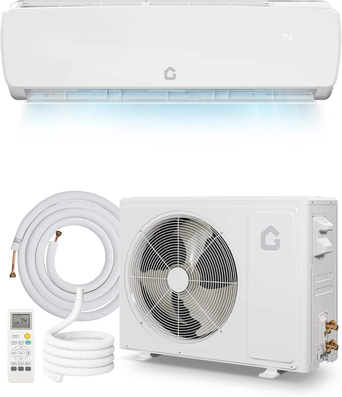 Qeetex - 19 SEER2 9000 BTU Ductless Mini Split AC Heat Pump for 450 Sq.Ft 230V Ultra-Quiet Inverter Air Conditioner System