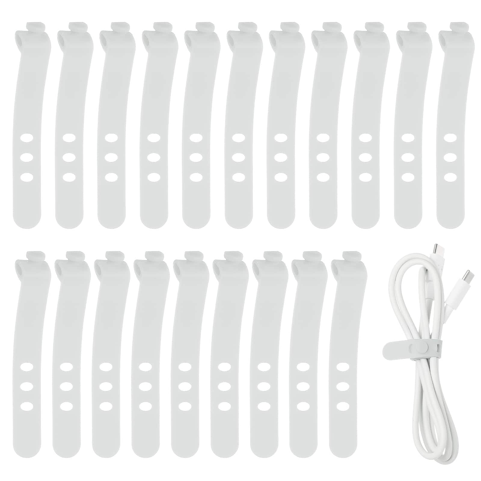 Unique Bargains - 20pcs Silicone Cable Ties, 3-Hole Reusable Rubber Cord Tie, Adjustable, Locking Buckle, Multi Purpose Strap