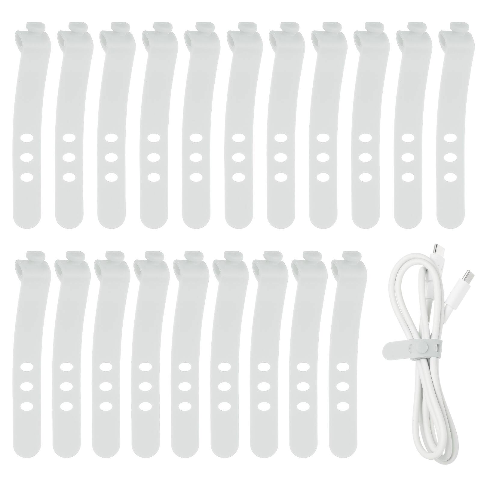 Unique Bargains - 20pcs Silicone Cable Ties, 3-Hole Reusable Rubber Cord Tie, Adjustable, Locking Buckle, Multi Purpose Strap