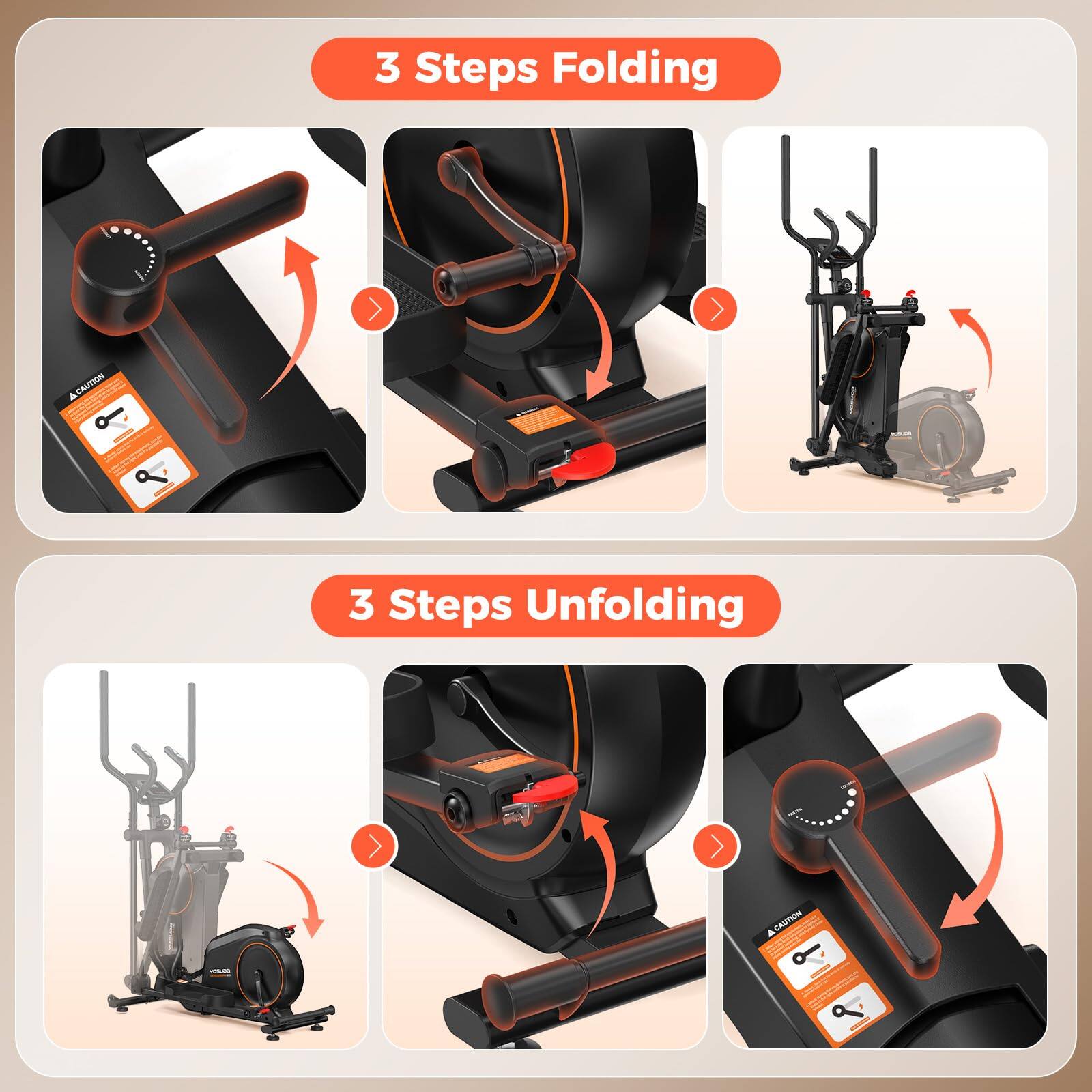 3 Steps Folding  
ACAUTION  

3 Steps Unfolding  
ACAUTION
