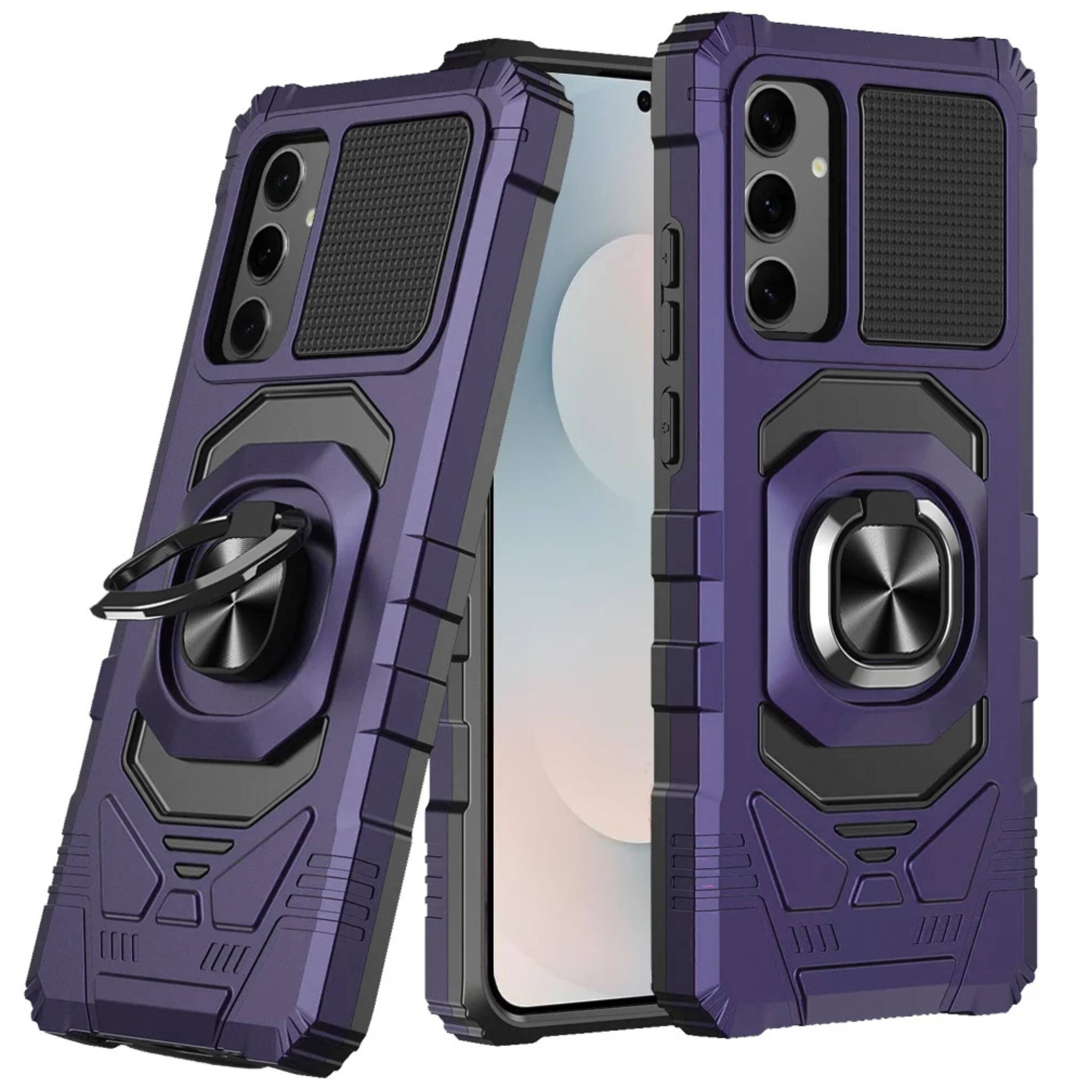 Front. Kitcheniva - Hybrid Shockproof Magnetic Ring Stand Phone Case With Tempered Glass For Samsung S25 FE Dark Purple - Purple.