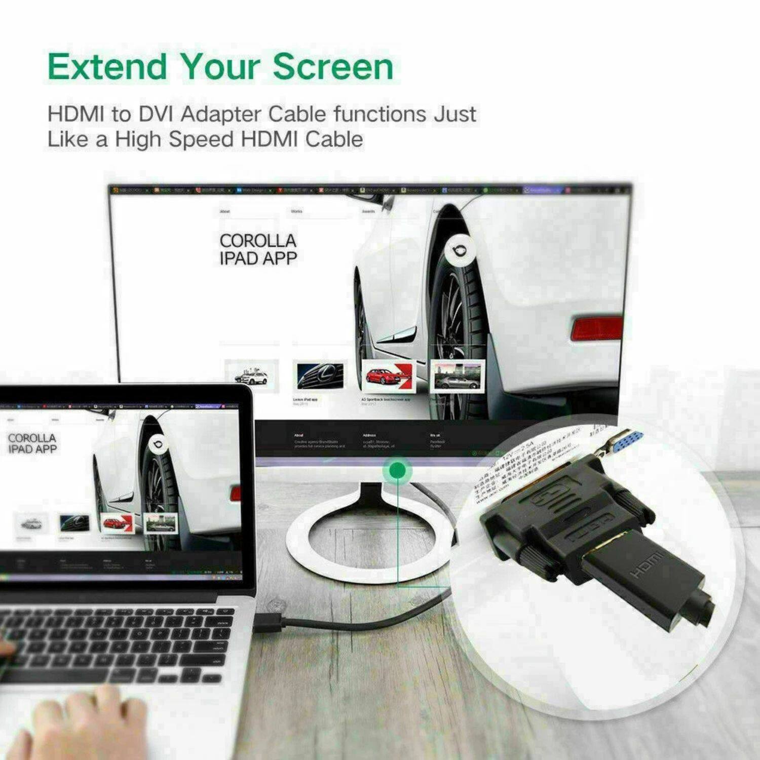Extend Your Screen  
HDMI to DVI Adapter Cable functions Just Like a High Speed HDMI Cable  

COROLLA IPAD APP