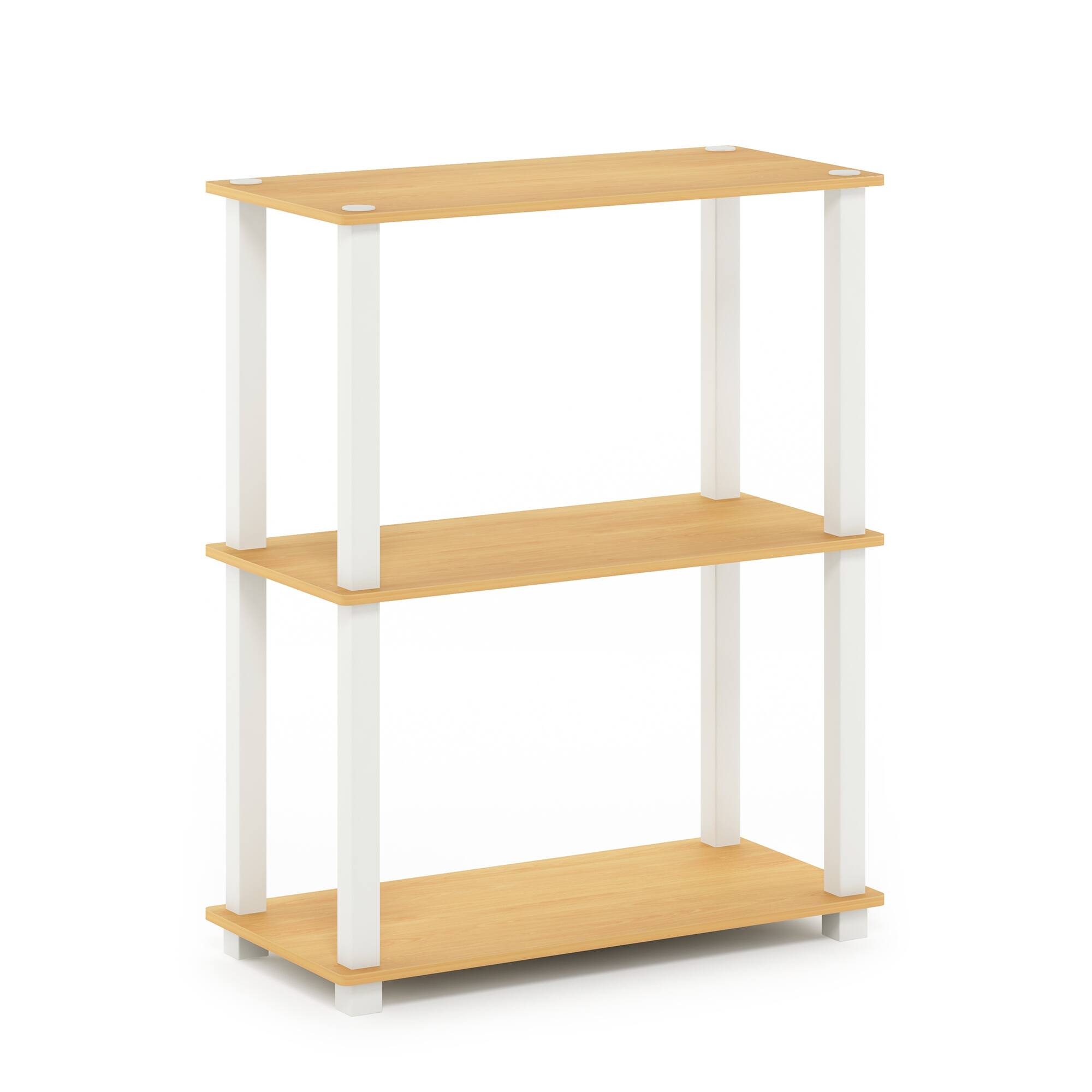 Front. Furinno - Turn-S-Tube 3-Tier Compact Multipurpose Shelf Display Rack with Square Tube, Beech/White - Beech/White.