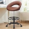 Front. KERDOM - Tall Office Drafting Chair, Bar Stool with Footrest, Shop Rolling Swivel Chair for Standing Desk Kitchen Counter Studio - Brown.