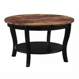 FurniFact - Multi-Color Round Coffee Table with Single Shelf and Rubberwood Legs - Barnwood/Black