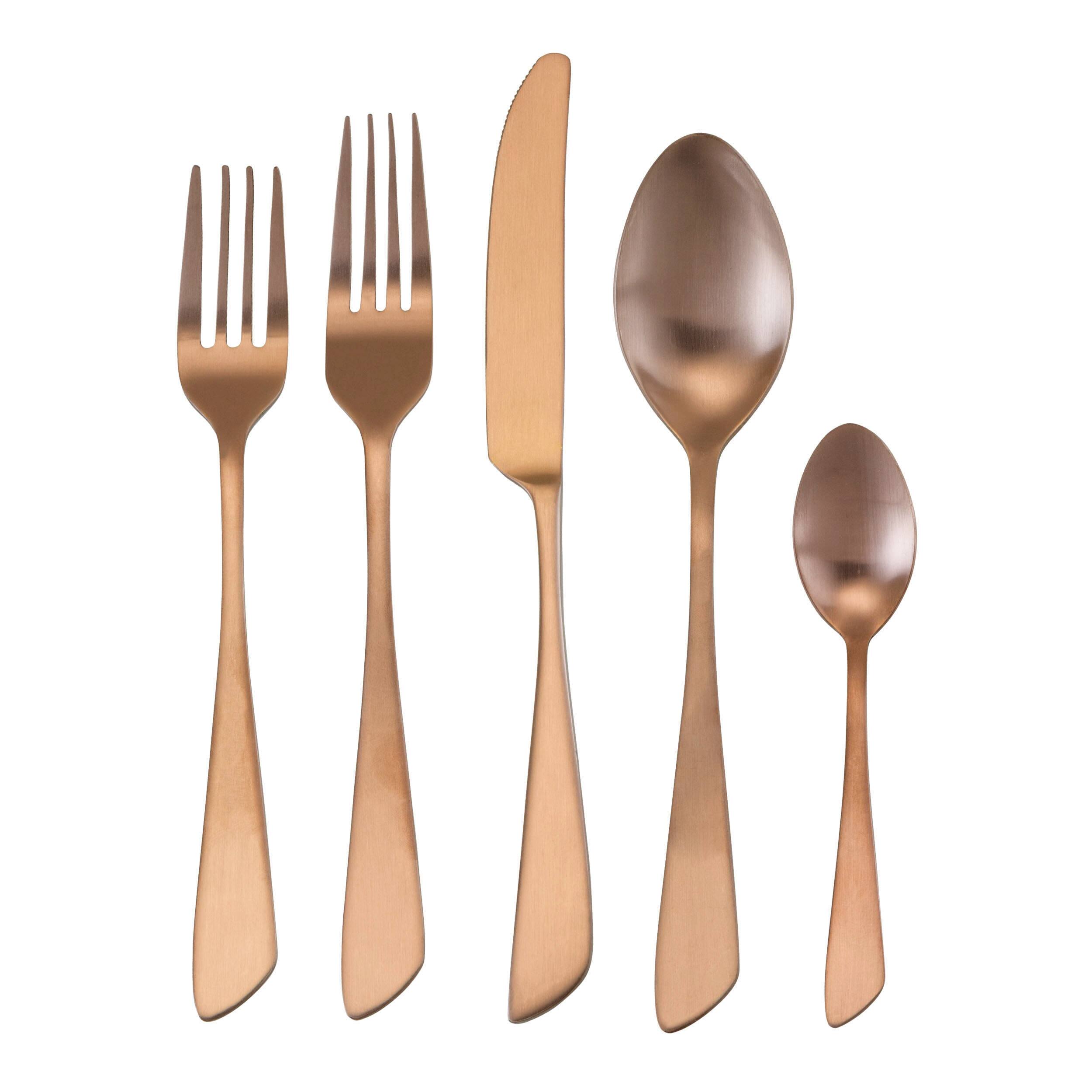 Alt View 6. MegaChef - MegaChef Gibbous 20 Piece Flatware Utensil Set, Stainless Steel Silverware Metal Service for 4 in Rose Gold Matte - Rose Gold.