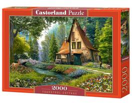 2000 Piece Jigsaw Puzzles, Toadstool Cottage, Charming Nook, Pond, Countryside, Castorland C-200634-2 - Red
